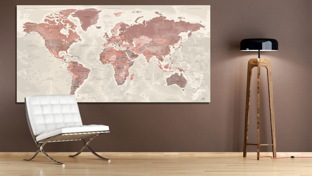 Adesivo Murale Mappa Del Mondo Grande - Decorazione Parete Toni Pastello Per Soggiorno - Foto 1