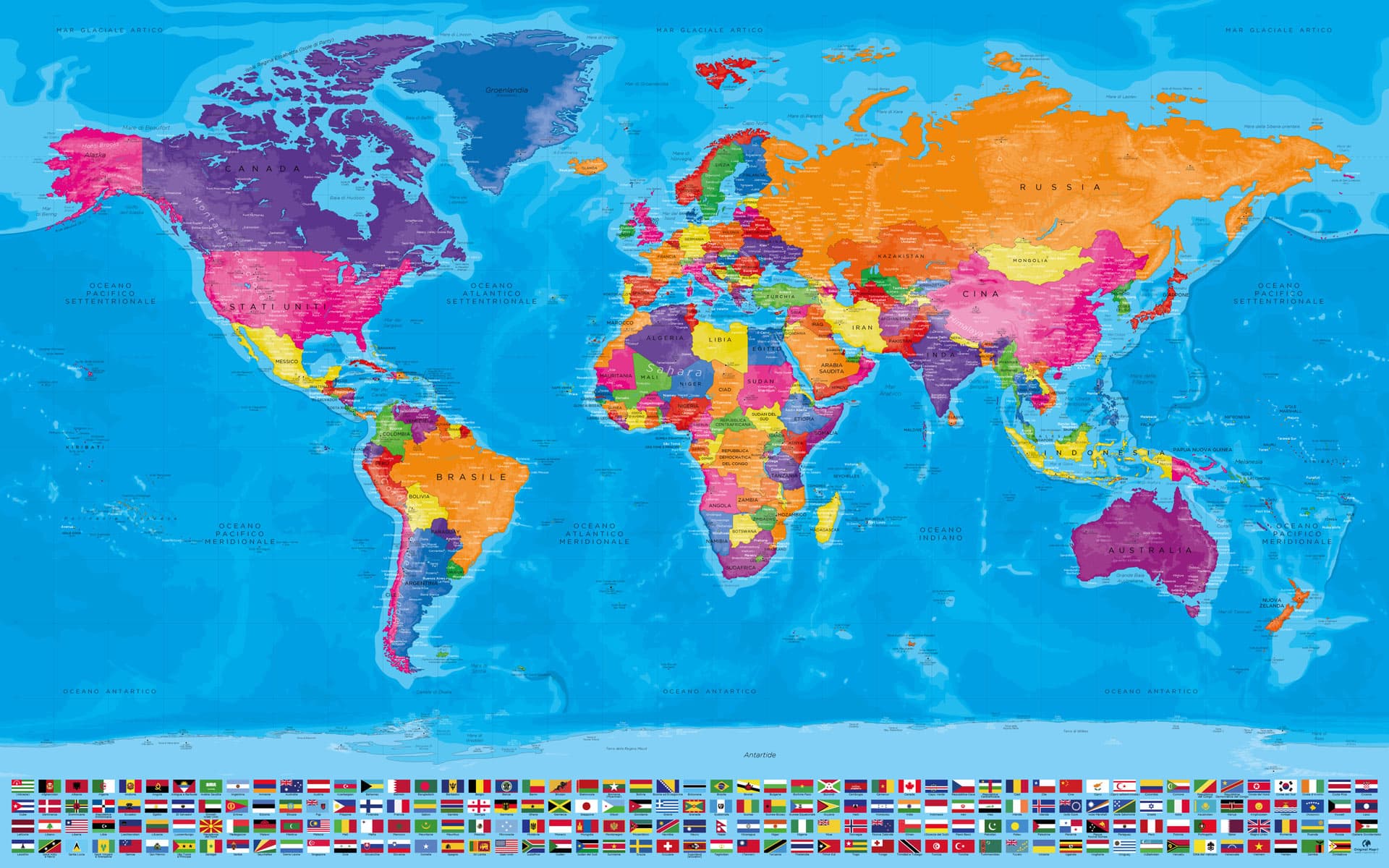 Mappa del Mondo Completa di Bandiere - – Mappa con Bandiere